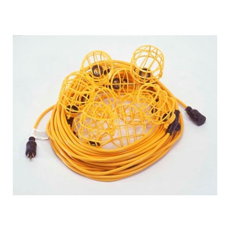Construction Electrical Products CEP 95135, 50' 12/3 STW String Light, Plastic Guards, 5 sockets 95135